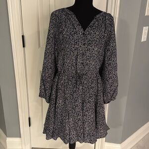 Rebecca Taylor Size 10 drawstring dress with pockets, Royal blue & white pattern